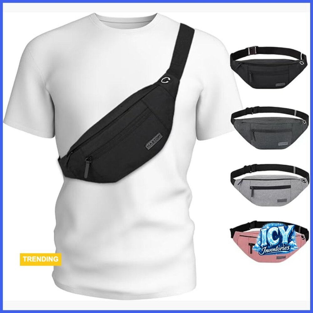 Large Crossbody Fanny Pack with 4 Zipper Pockets, Water-Resistant Polyester - Picture 1 of 6